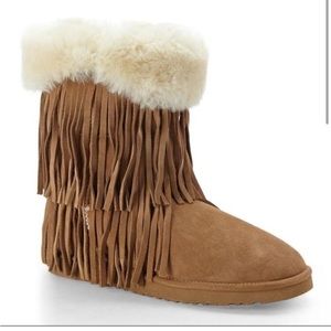 koolaburra by ugg fringe boots chesnut size 8.5